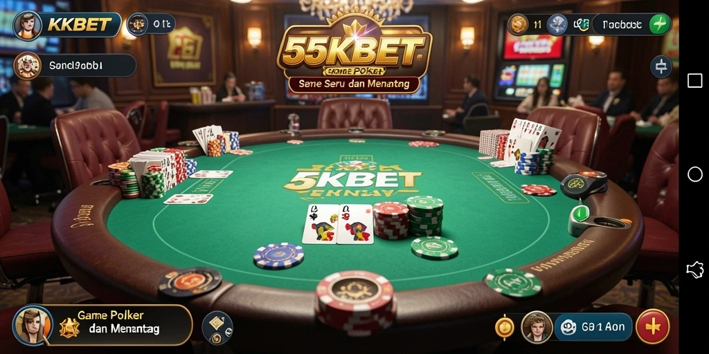 Tampilan menarik dari gameplay Poker di 55KBET.