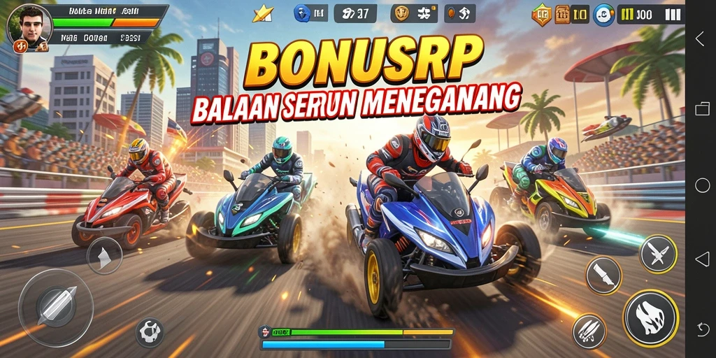 Screenshot menampilkan aksi balap seru dalam BONUSRP.