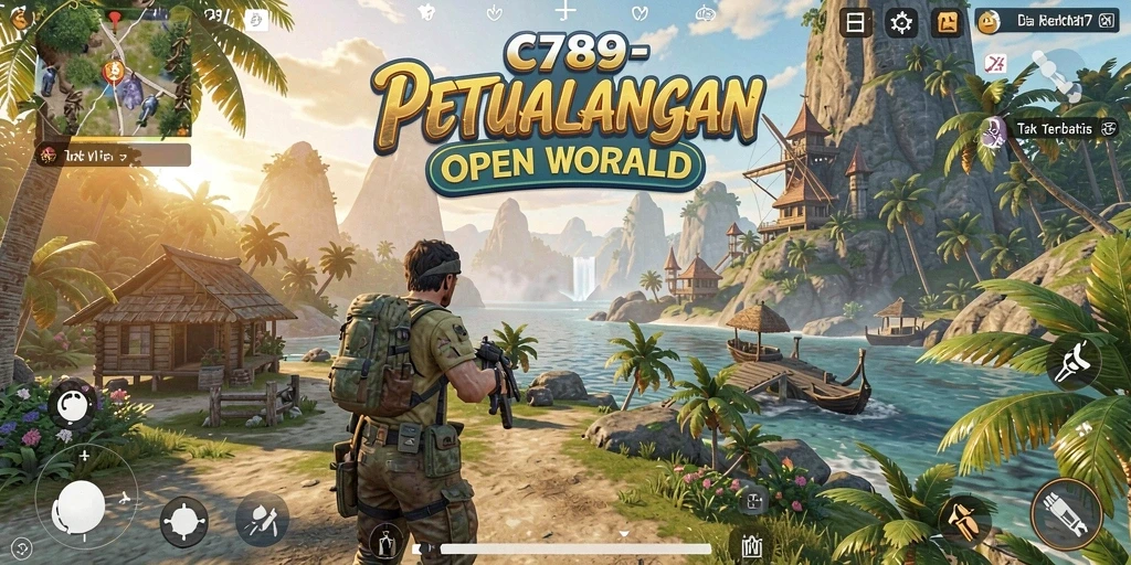 Screenshot C789 menampilkan pemain yang menjelajahi dunia terbuka yang menakjubkan.
