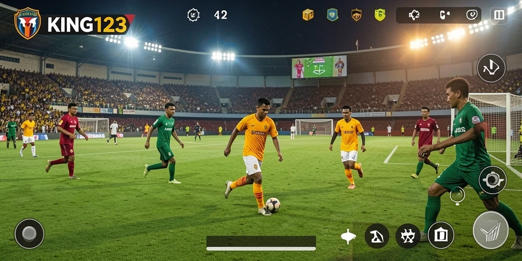 Tampilan gameplay KING123 yang mendebarkan dan penuh aksi sepak bola.