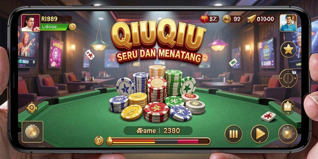 Tangkapan layar utama RI889 menunjukkan gameplay seru QiuQiu.