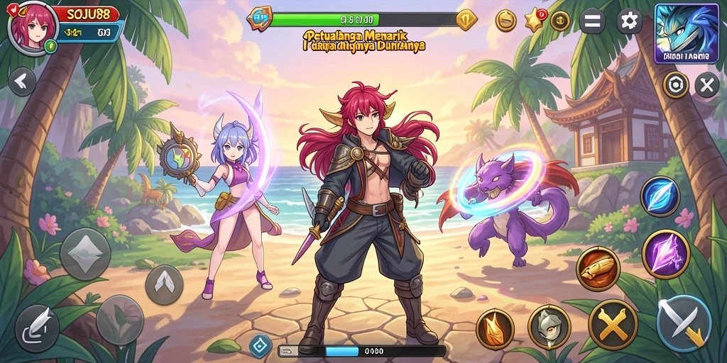 Tampilan gameplay anime yang menakjubkan dan interaktif.