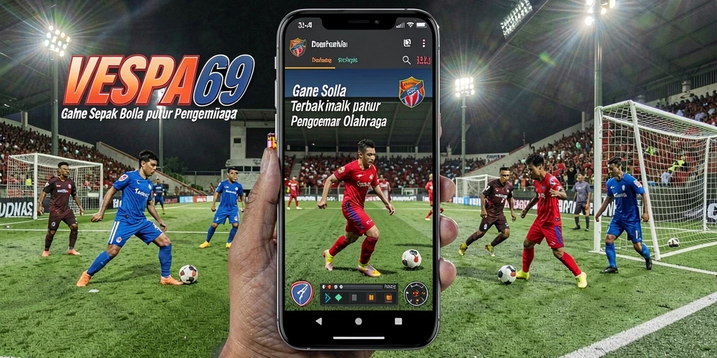 Tampilan gameplay VESPA69 dengan aksi sepak bola yang mendebarkan.